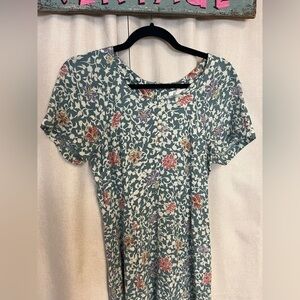 Vintage early 90s Rayon Summer Floral Baby Blue Mini Dress Pearl Buttons iconic